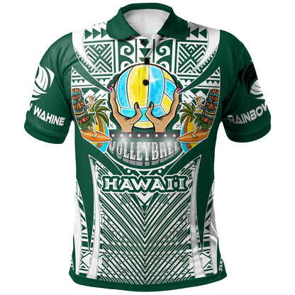 Hawaii Custom Polo Shirt- Hawaii Rainbow Wahine Volleyball Pride With Polynesian Culture Polo Shirt