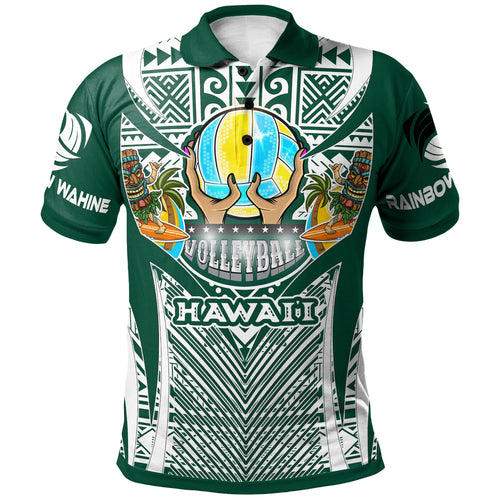 Hawaii Custom Polo Shirt- Hawaii Rainbow Wahine Volleyball Pride With Polynesian Culture Polo Shirt