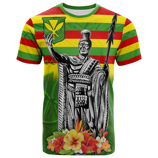 Hawaii T-Shirt Hawaii King With Flag Color With Traditional Patterns