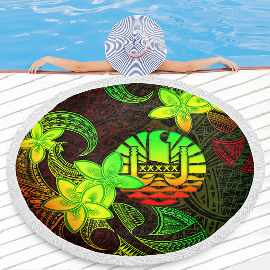 Tahiti Beach Blanket Plumeria Flowers Vintage Style Reggae Colors