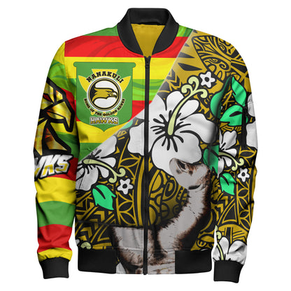 Hawaii Nanakuli High & Intermediate School Polynesian Patronage Bomber Jacket - The Golden Hawk Bloods In My Veins