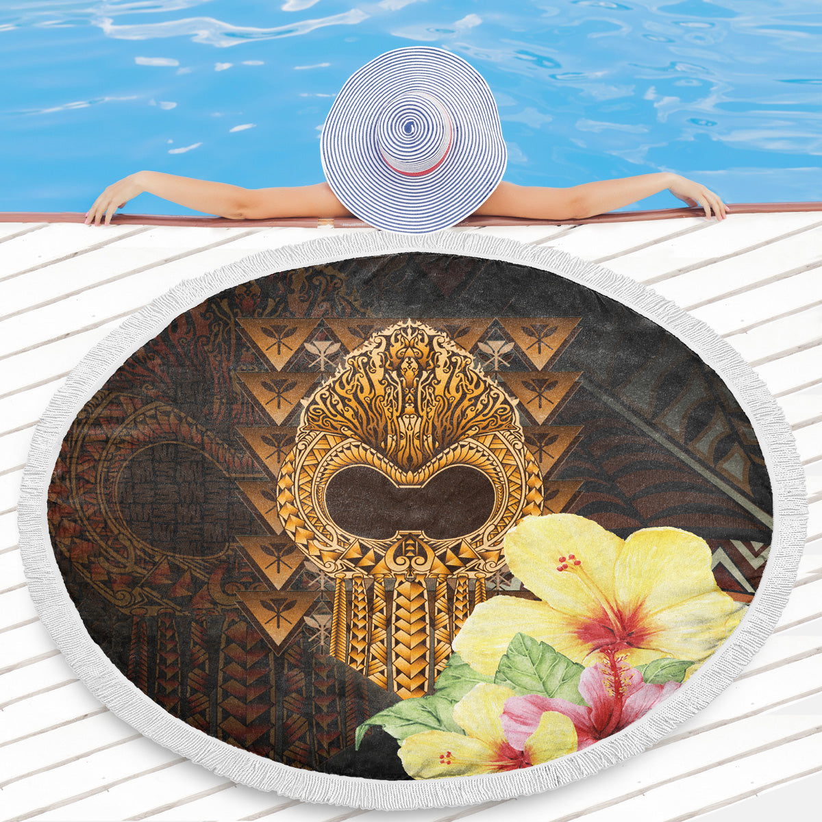 Hawaii Beach Blanket Ikaika Hawaiian With Hibiscus Flowers Retro Style