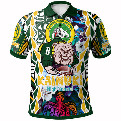 Hawaii Custom Personalised Polo Shirt - Kaimuki High School Bulldogs With Hawaiian Sea Turtle And Tribal Patterns