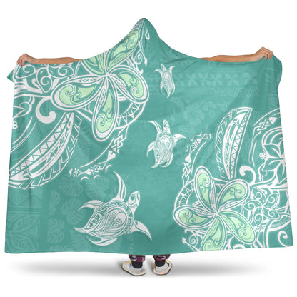 Hawaii Hooded Blanket Polynesian Pattern Plumeria Turtles