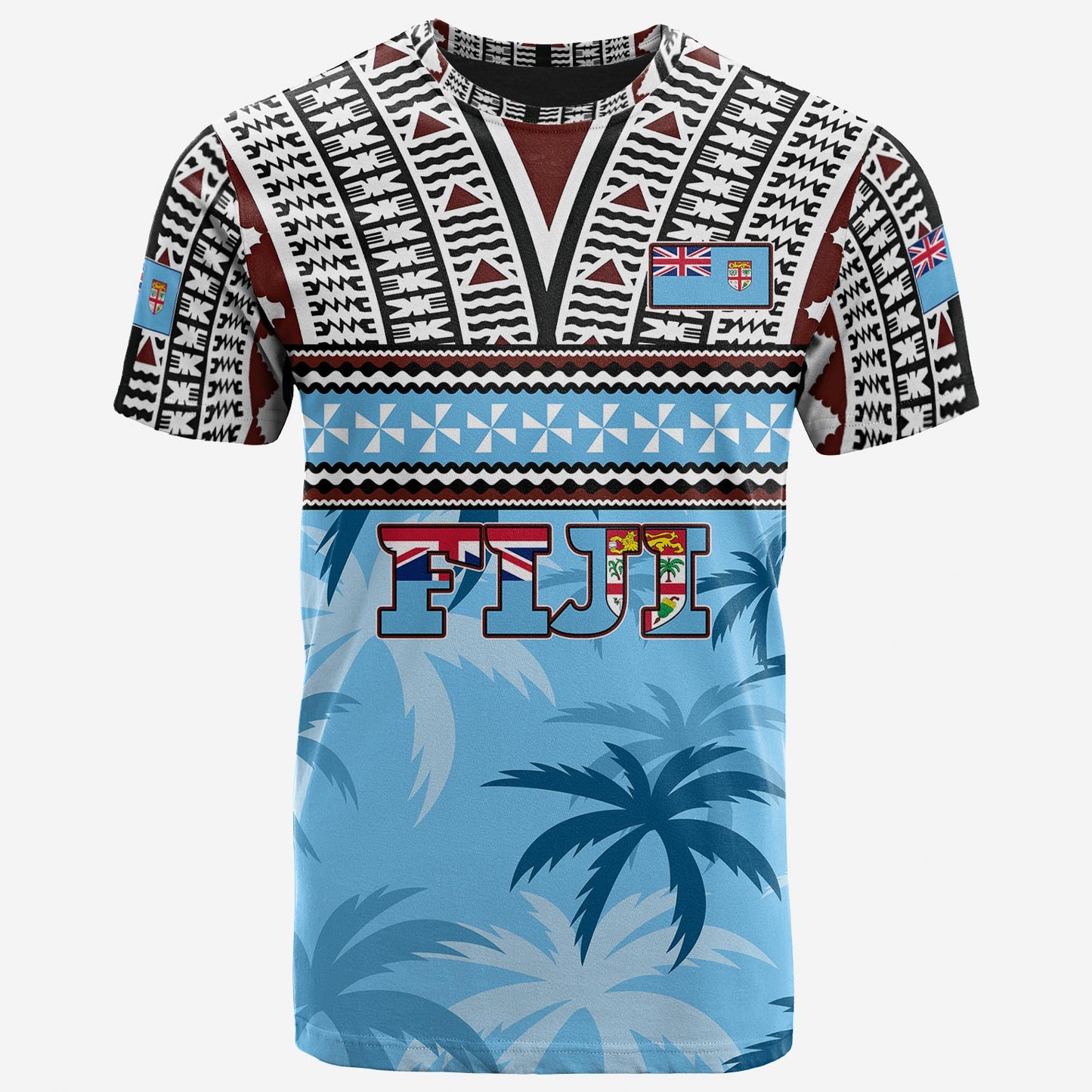 Fiji T-Shirt Fijian Tribal Masi Design With Tropical Palm Leaves