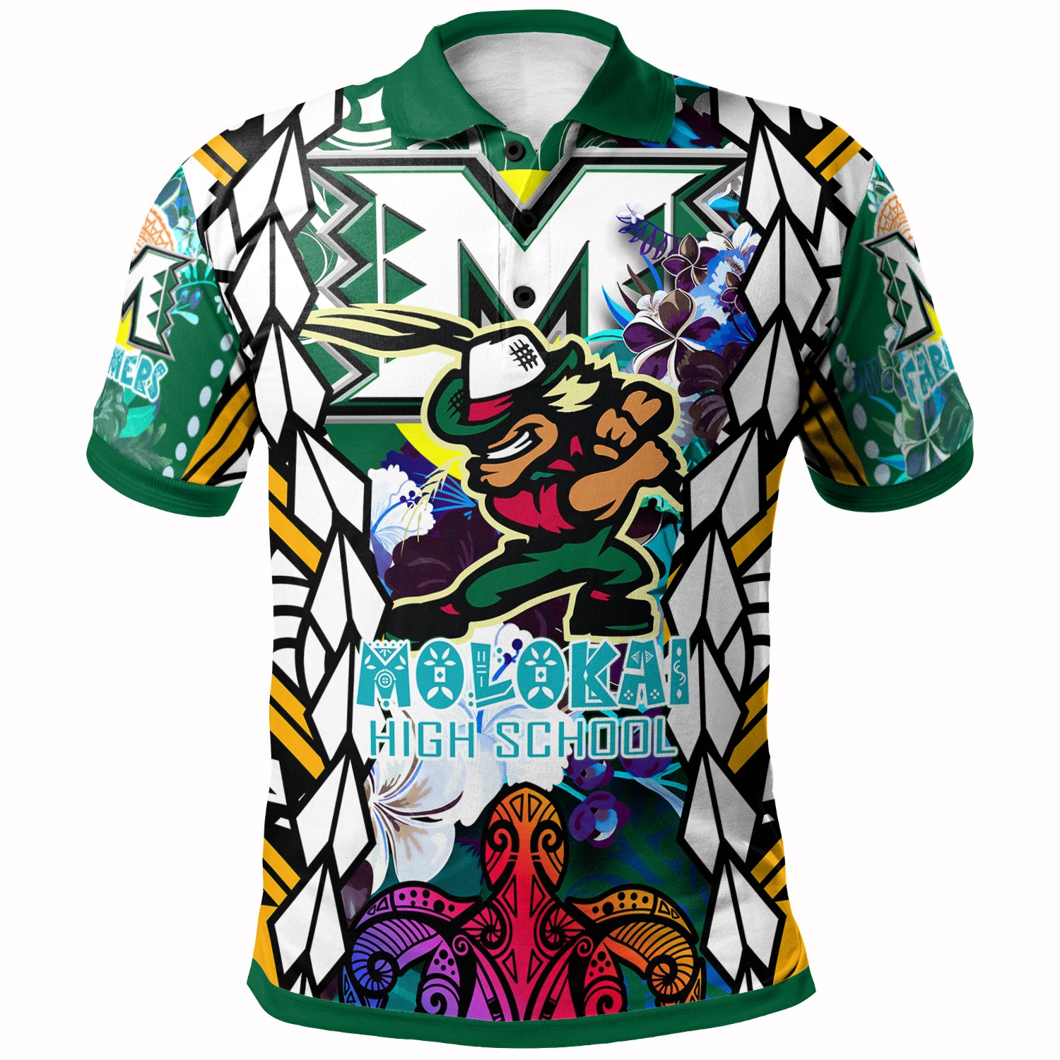 Hawaii Custom Personalised Polo Shirt - Moloka'i High School SuPER Farmer With Polynesian Sea Turtle And Hibiscus Tribal Patterns