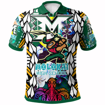 Hawaii Custom Personalised Polo Shirt - Moloka'i High School SuPER Farmer With Polynesian Sea Turtle And Hibiscus Tribal Patterns