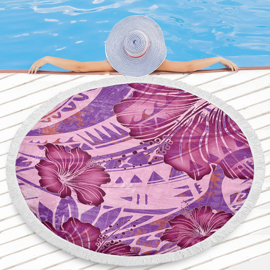 Hawaii Beach Blanket Polynesian Motif Purple Hibiscus
