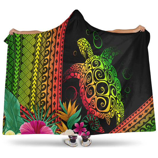Hawaii Hooded Blanket Turtle Polynesian Pattern Reggae Color