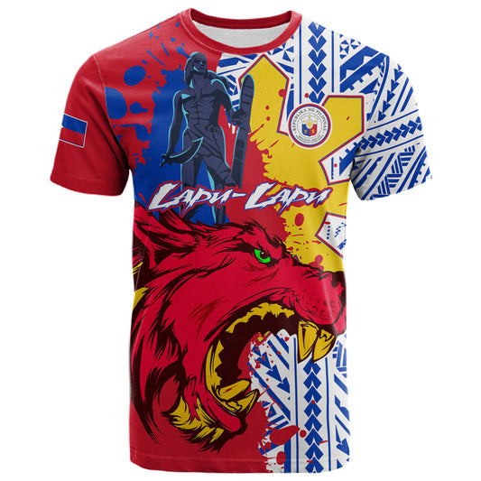 Philippines Filipinos Custom Splash T-Shirt - Lapu-Lapu And The Wolf Tribal Polynesian T-Shirt