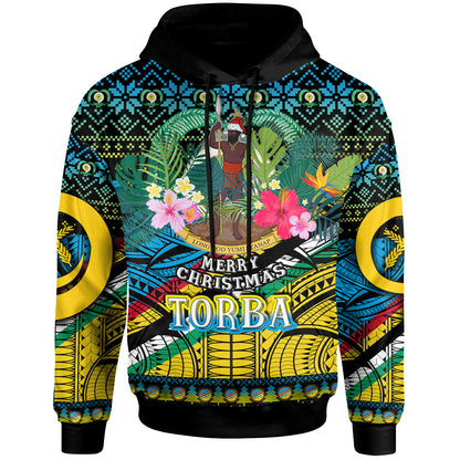 Torba Polynesian Christmas Hoodie - Custom Torba Vanuatu Coat of Arms Christmas Hat Polynesian Patterns Hoodie