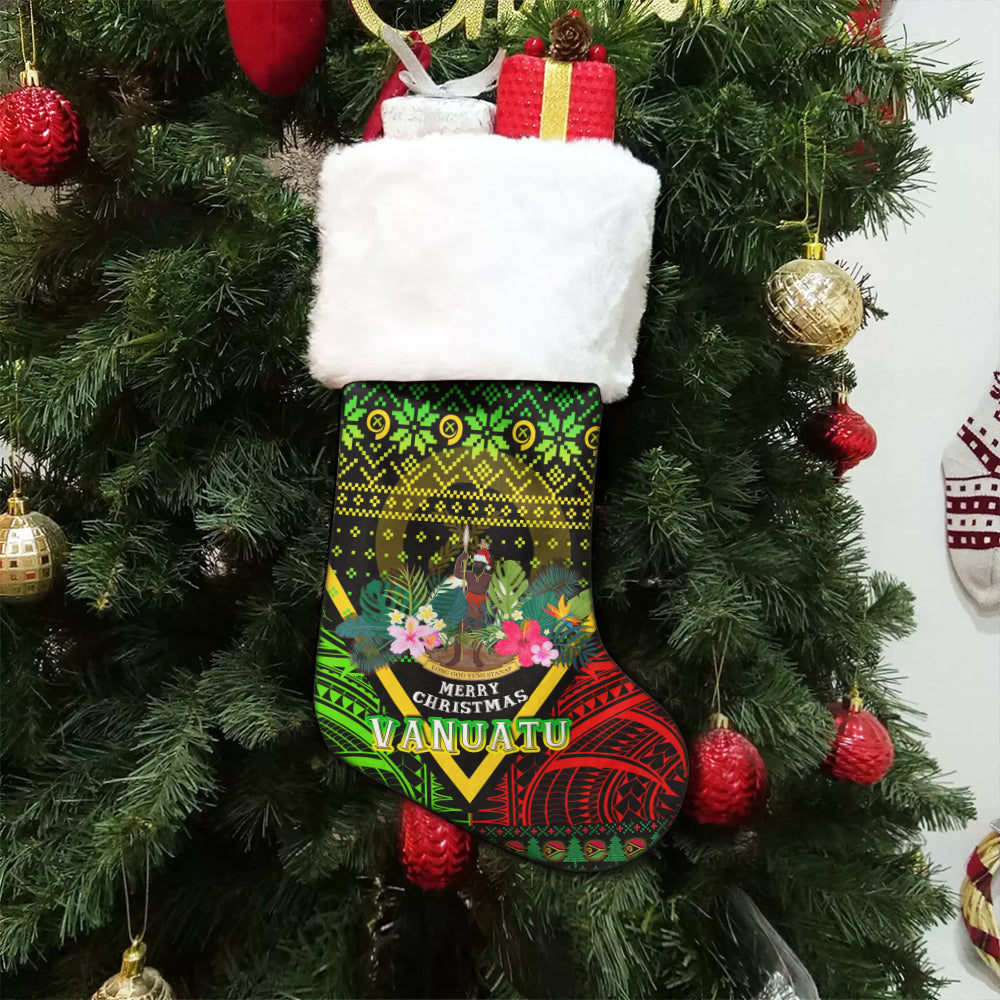 Vanuatu Polynesian Christmas Stocking - Vanuatu Coat of Arms Christmas Hat Polynesian Patterns Christmas Stocking
