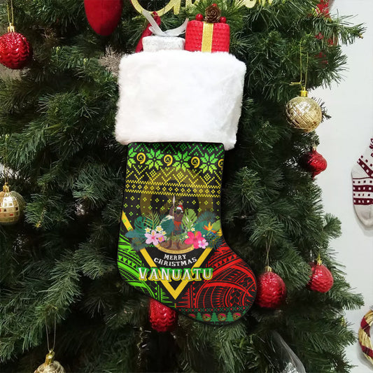 Vanuatu Polynesian Christmas Stocking - Vanuatu Coat of Arms Christmas Hat Polynesian Patterns Christmas Stocking