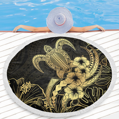Hawaii Beach Blanket Tribal Polynesia Floral Gold Art