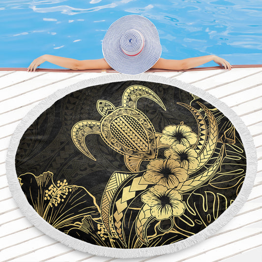 Hawaii Beach Blanket Tribal Polynesia Floral Gold Art
