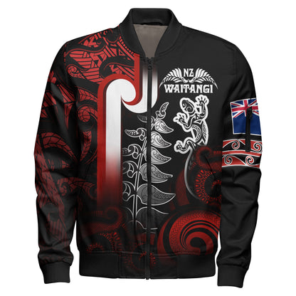 New Zealand Gradient Bomber Jacket - Maori Tino Rangatiratanga With Lizard And Silver Fern