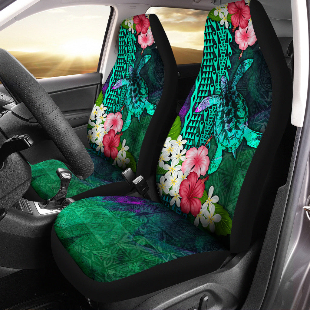 Hawaii Car Seat Covers Sea Turtle Abstract Background With Tropical Flowers Hibiscus And Plumeria