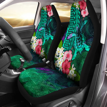 Hawaii Car Seat Covers Sea Turtle Abstract Background With Tropical Flowers Hibiscus And Plumeria