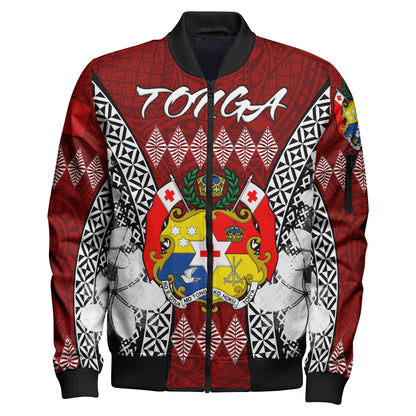 Tonga Bomber Jacket - Pattern Inspired By Tonga And Polynesian With Coat Of Arms