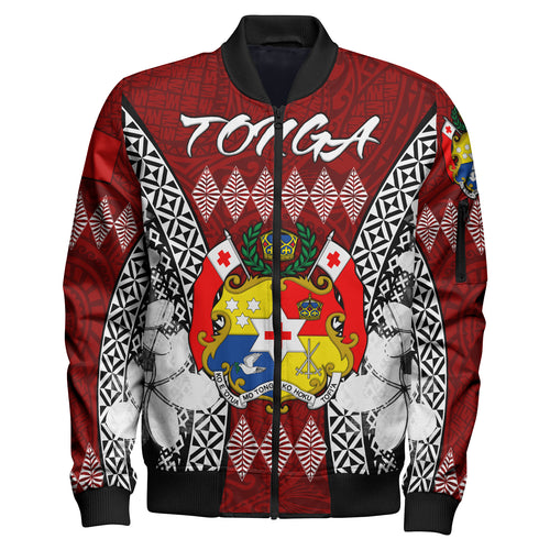 Tonga Bomber Jacket - Pattern Inspired By Tonga And Polynesian With Coat Of Arms