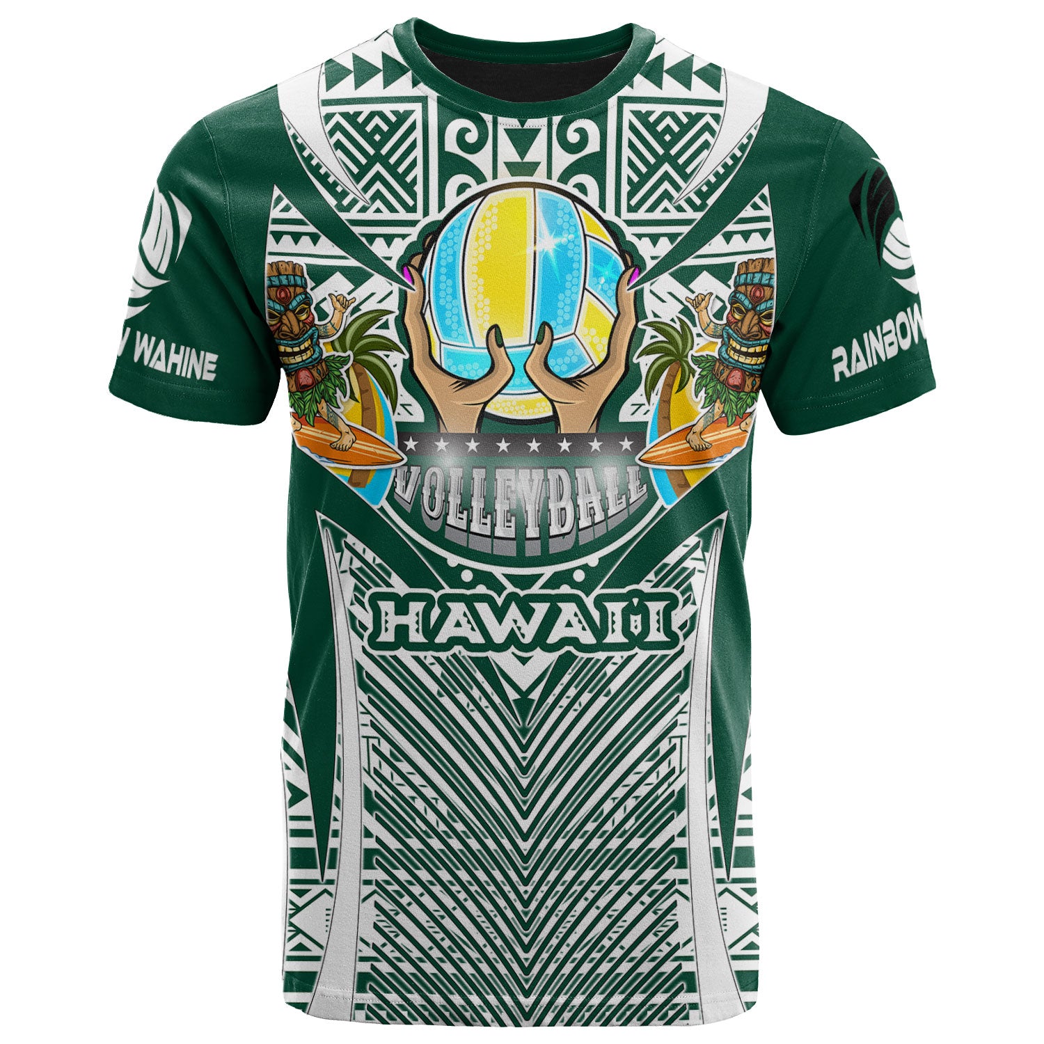 Hawaii Custom T-Shirt- Hawaii Rainbow Wahine Volleyball Pride With Polynesian Culture T-Shirt