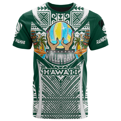 Hawaii Custom T-Shirt- Hawaii Rainbow Wahine Volleyball Pride With Polynesian Culture T-Shirt