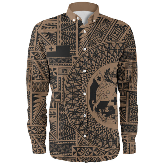 Tonga Long Sleeve Shirt Royal Seal Tribal Pattern