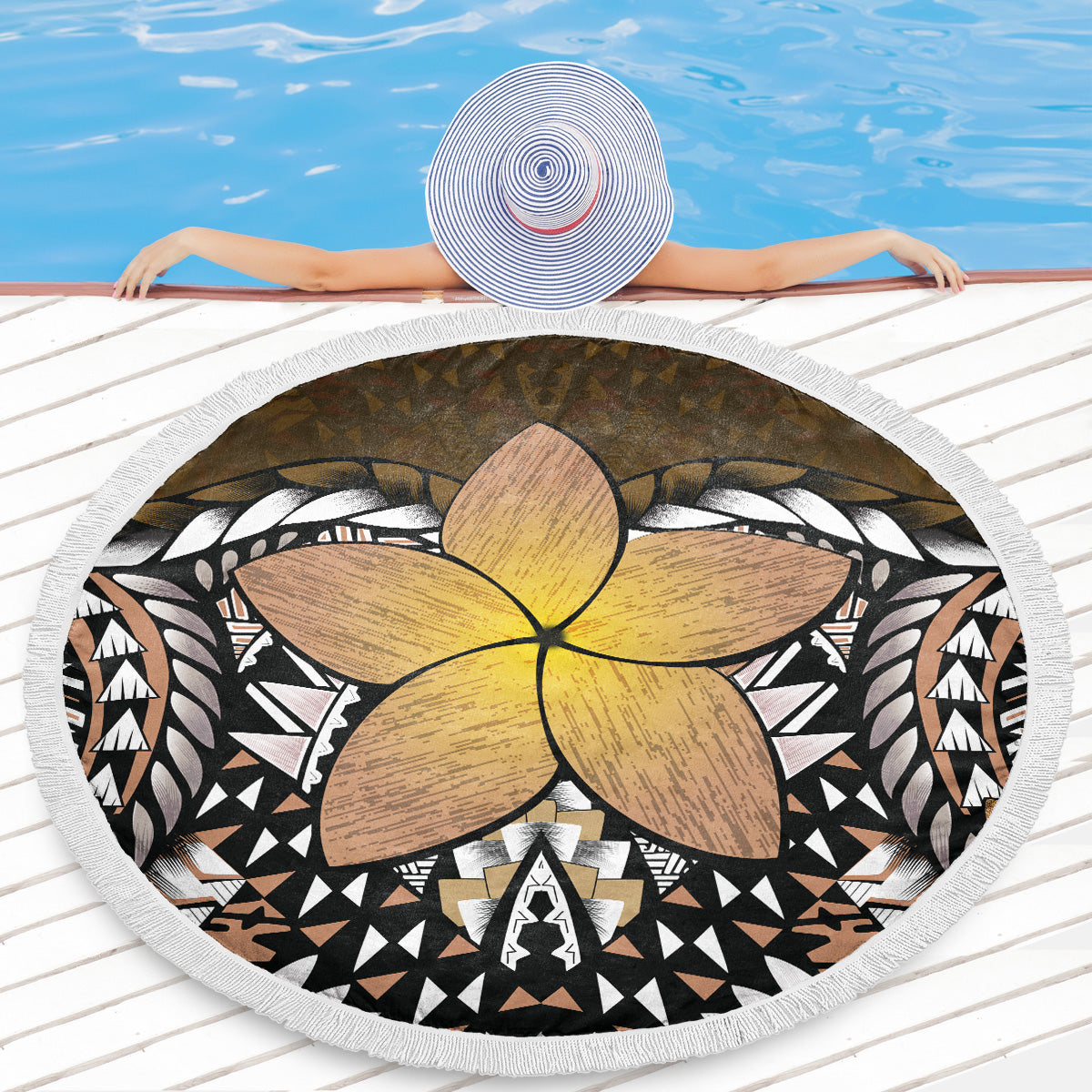 Hawaii Beach Blanket Hawaii Plumeria Polynesian Traditional Patterns Vintage Version