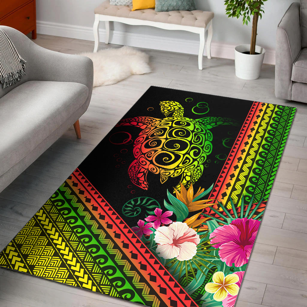 Hawaii Area Rug Turtle Polynesian Pattern Reggae Color
