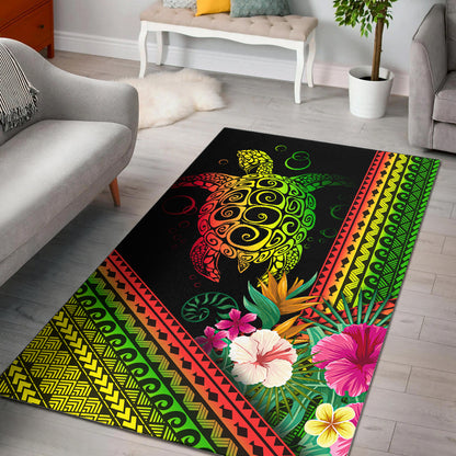 Hawaii Area Rug Turtle Polynesian Pattern Reggae Color