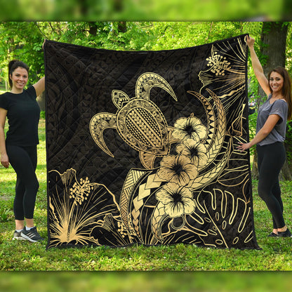 Hawaii Premium Quilt Tribal Polynesia Floral Gold Art