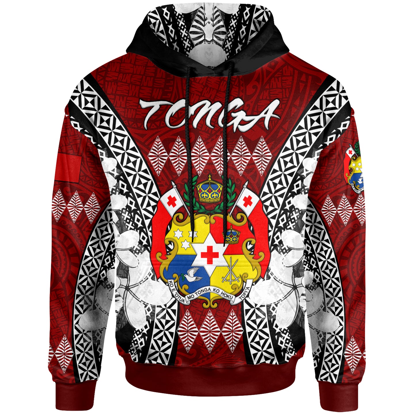 Tonga Hoodie - Custom Pattern Inspired By Tonga And Polynesian With Coat Of Arms Hoodie
