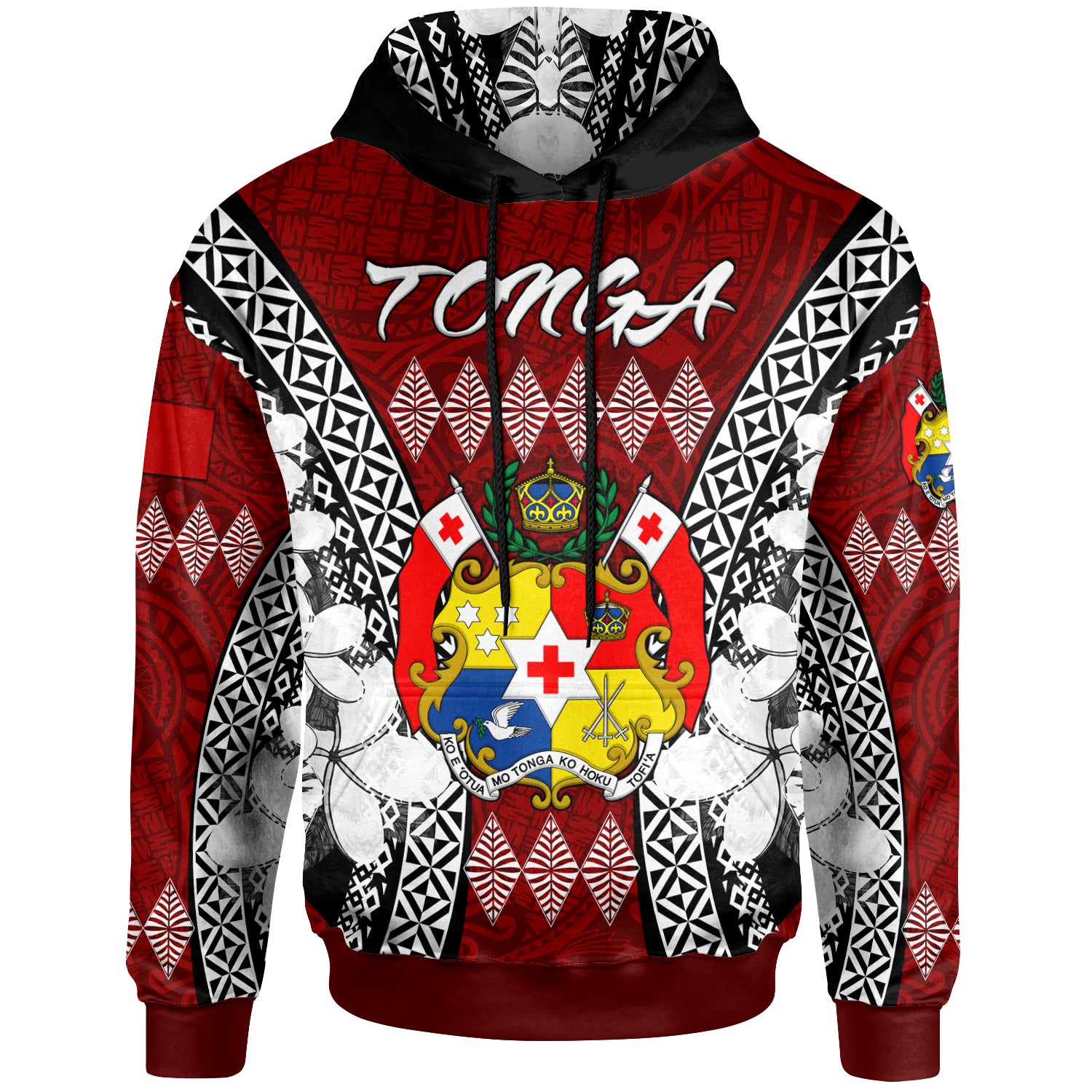 Tonga Hoodie - Custom Pattern Inspired By Tonga And Polynesian With Coat Of Arms Hoodie
