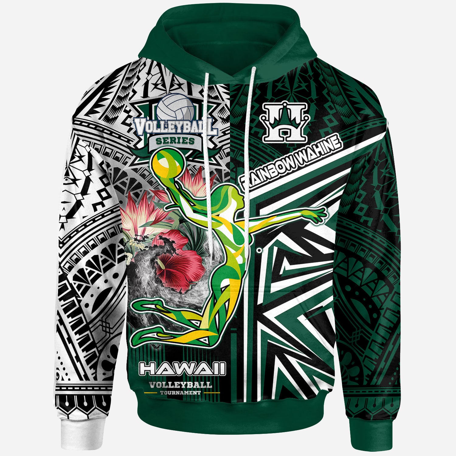 Hawaii Custom Hoodie - Hawaii Rainbow Wahine Volleyball With Beautiful Hibiscus Polynesian Style Hoodie