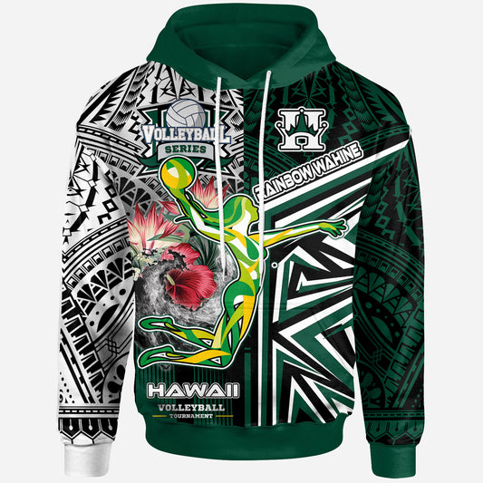 Hawaii Custom Hoodie - Hawaii Rainbow Wahine Volleyball With Beautiful Hibiscus Polynesian Style Hoodie