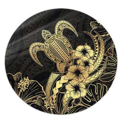 Hawaii Round Rug Tribal Polynesia Floral Gold Art