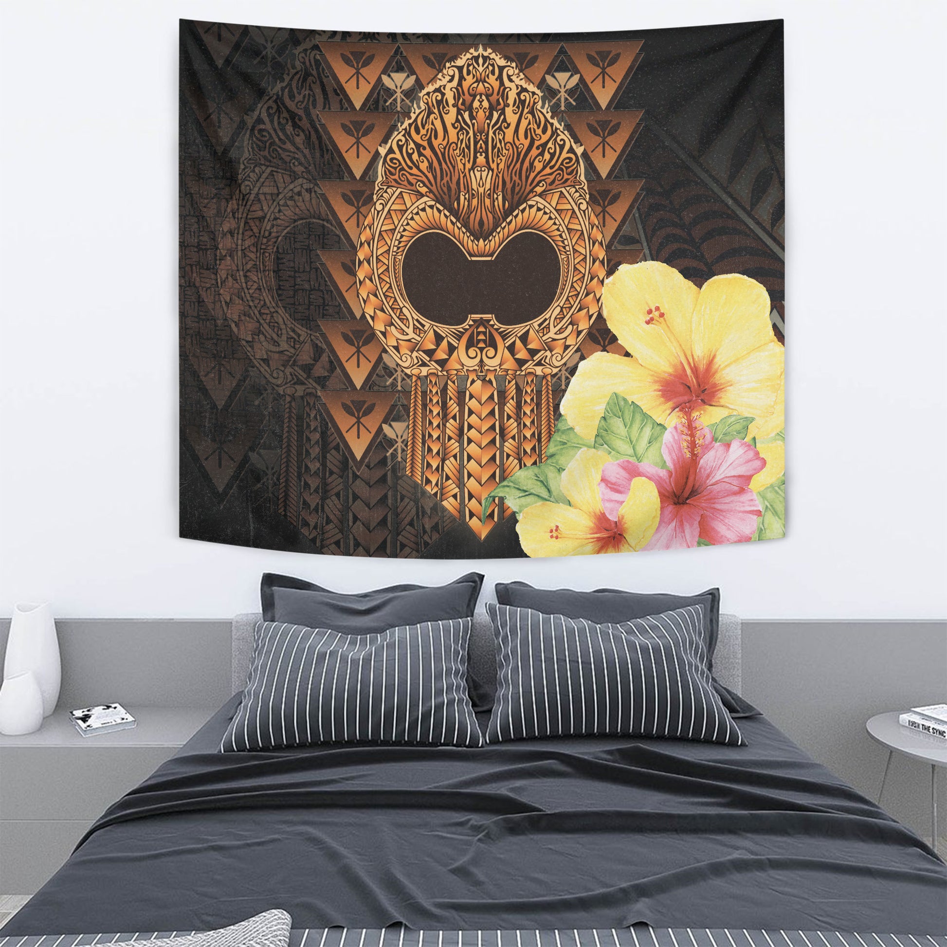 Hawaii Tapestry Ikaika Hawaiian With Hibiscus Flowers Retro Style