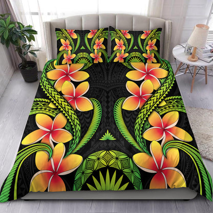 Polynesian Bedding Set Plumeria Green Pattern