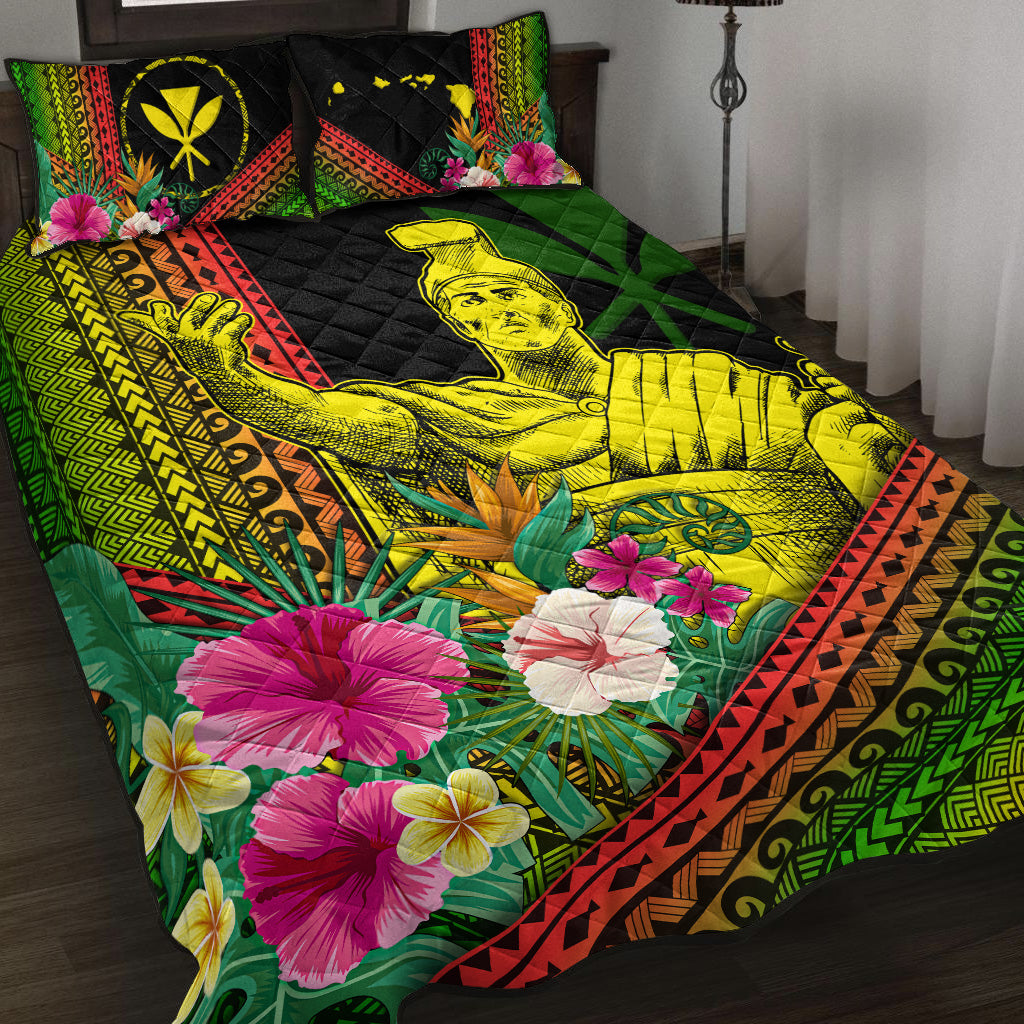 Hawaii Quilt Bed Set King Kamekameha Kanaka Maoli Polynesian Pattern