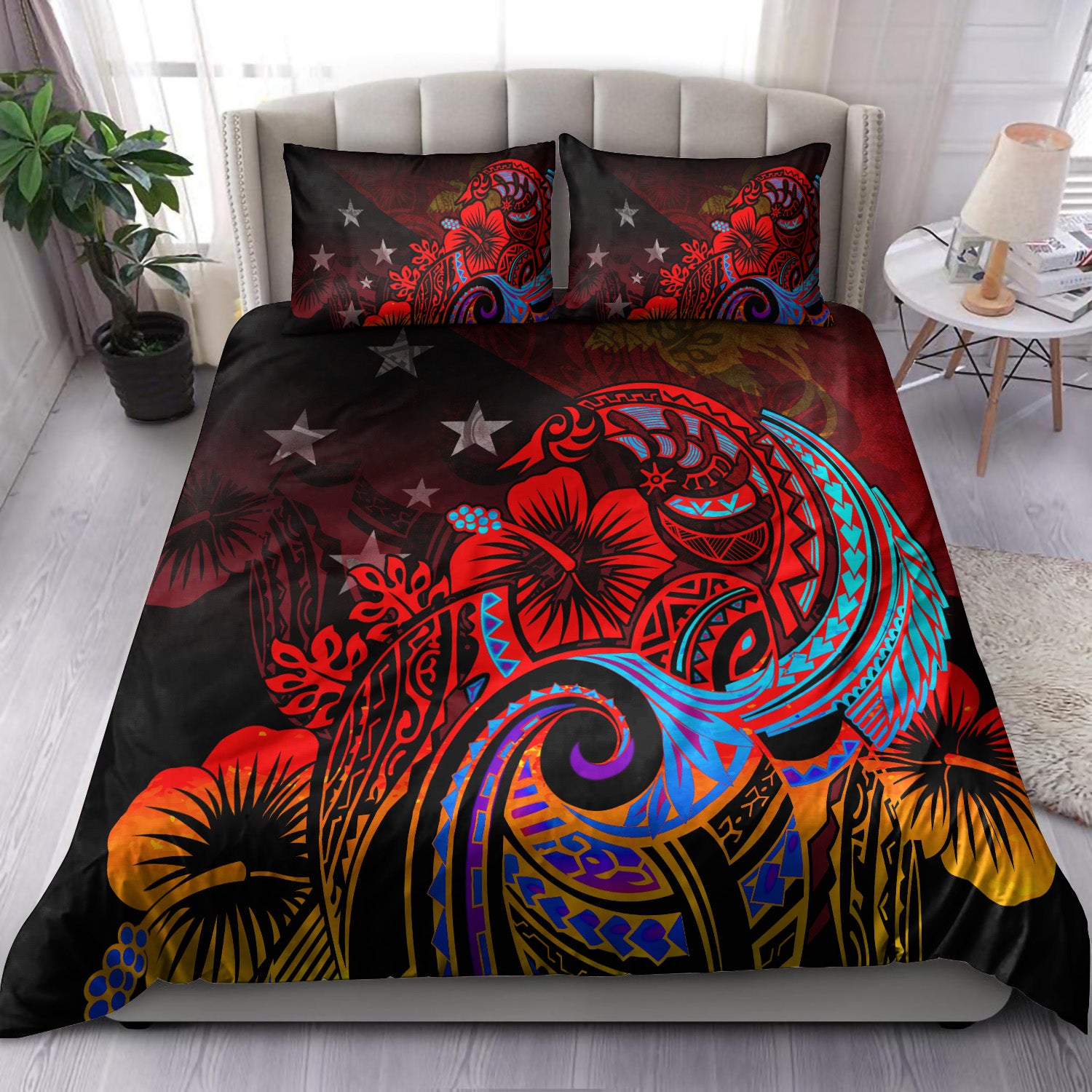 Papua New Guinea Bedding Set Birds Of Paradise With Flag Color Style