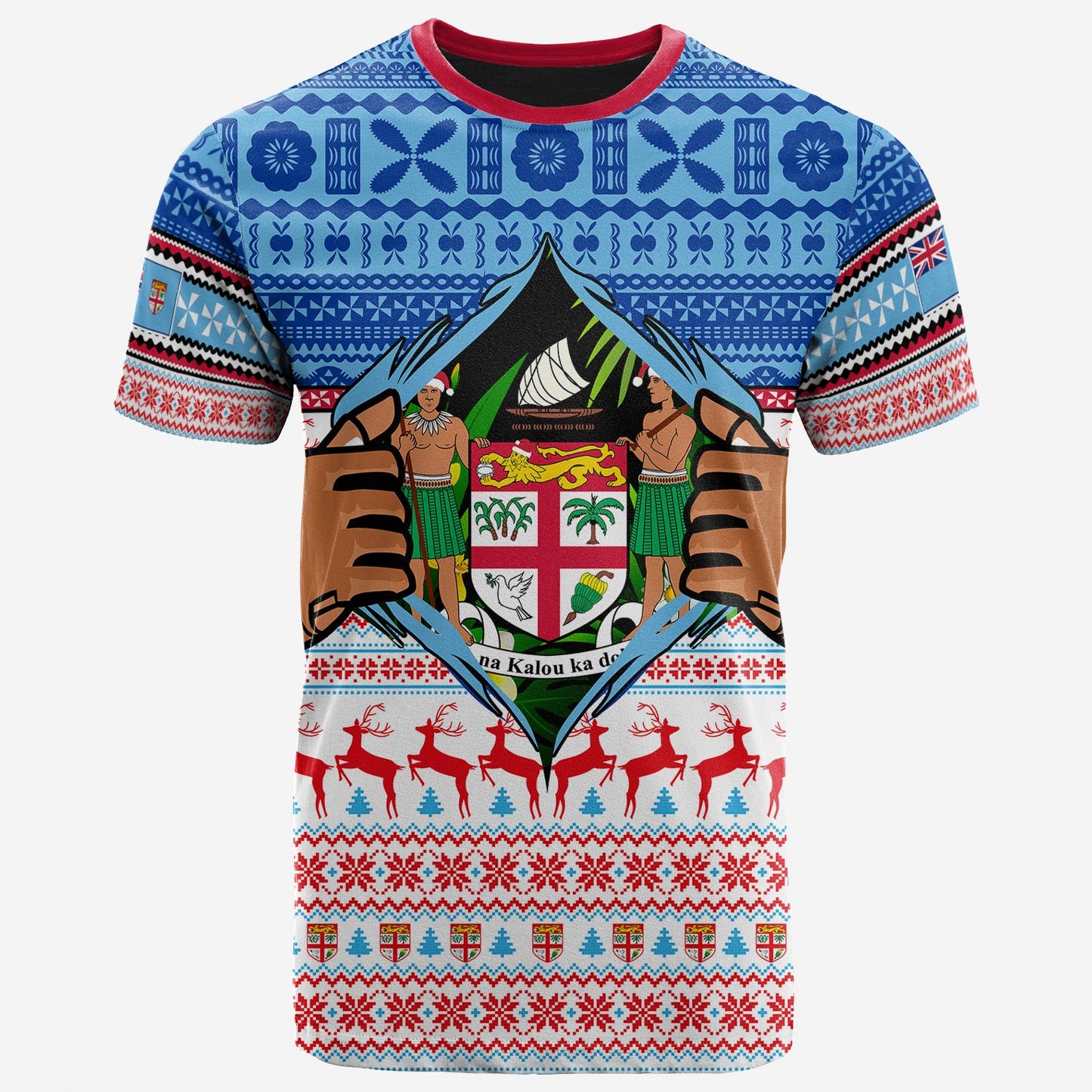 Fiji T-Shirt Merry Christmas Born Fijian Masi Knitted Ugly Christmas Pattern