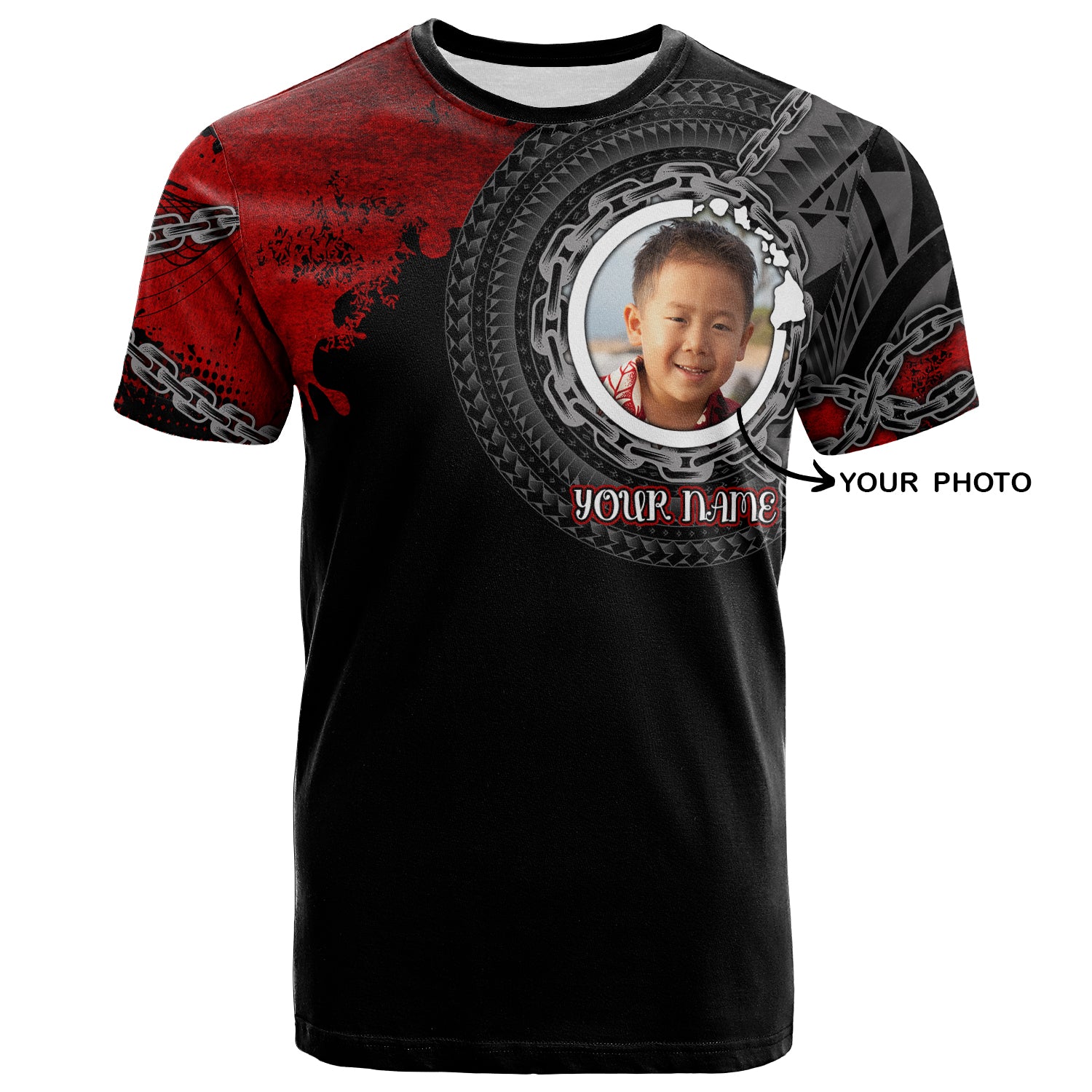 Personalised Photo Hawaii Polyensian T-shirt - Polynesian Chain Style