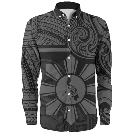 Philippines Filipinos Long Sleeve Shirt Polynesian Tribal Sun And Map Original Style