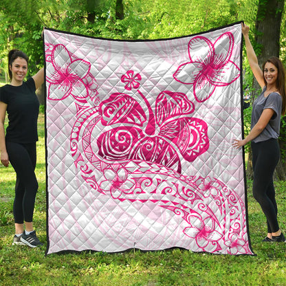 Hawaii Premium Quilt Pink Hibiscus And Plumeria Flowers Polynesian Decor