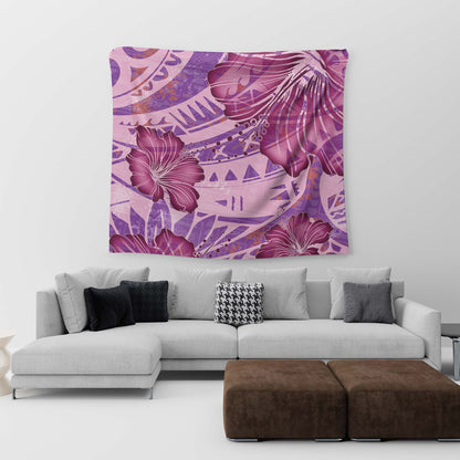 Hawaii Tapestry Polynesian Motif Purple Hibiscus