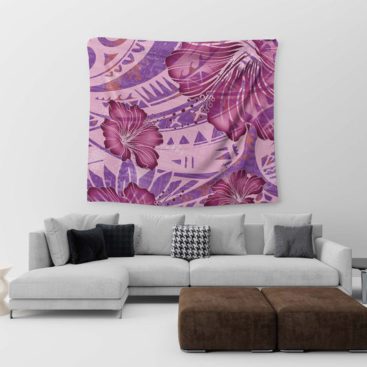 Hawaii Tapestry Polynesian Motif Purple Hibiscus