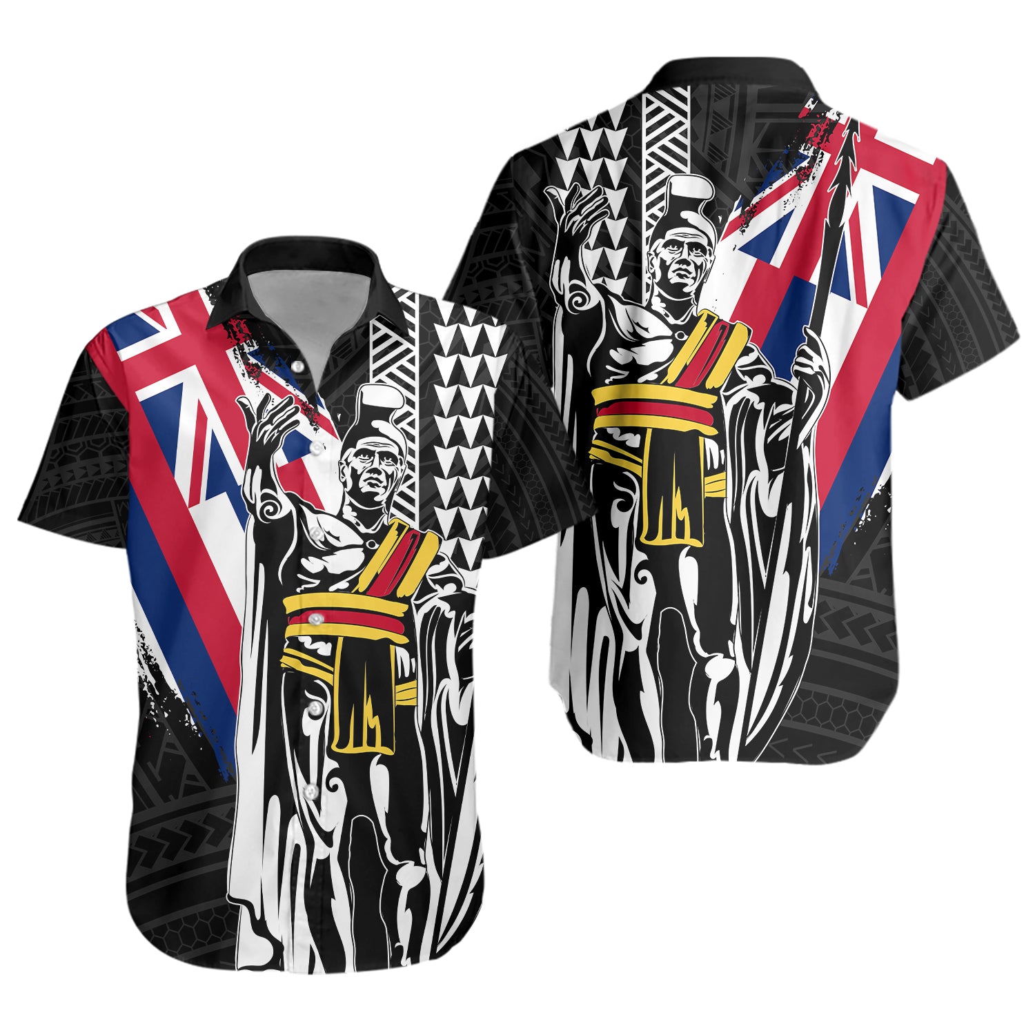 Hawaii Short Sleeve Shirt King Kamehameha I Kakau Flag Grunge