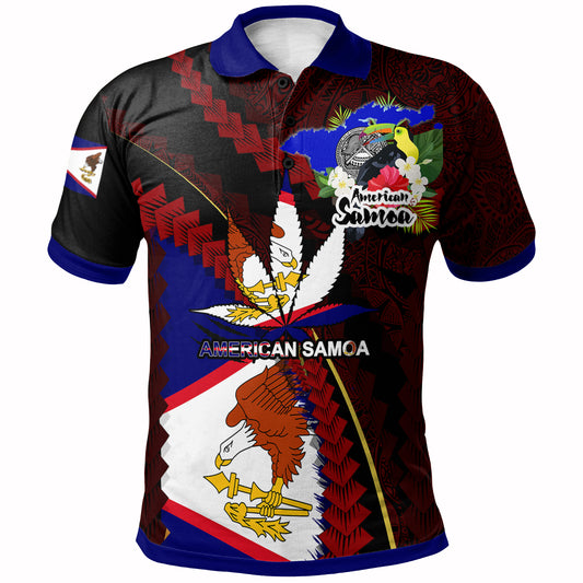 American Samoa Polo Shirt - American Samoa Independence Day With State Flag And Marijuana Leaf Polynesian Style