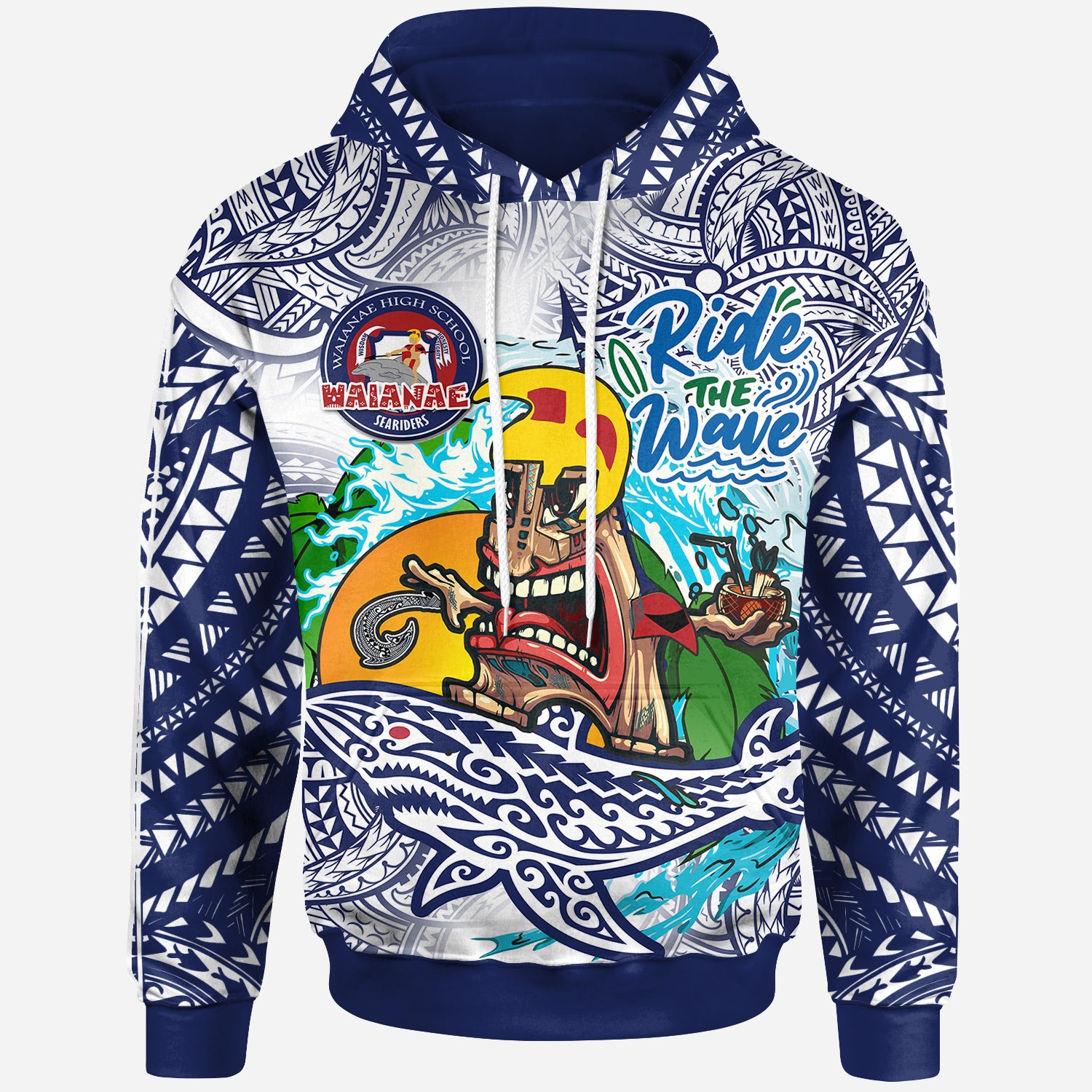 Hawaii Custom Personalised Hoodie - Waianae High School Tribal Tiki Shark Riders Polynesian Pride Hoodie