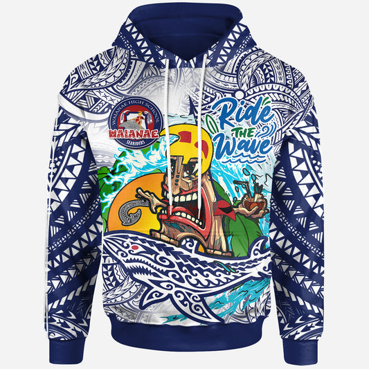 Hawaii Custom Personalised Hoodie - Waianae High School Tribal Tiki Shark Riders Polynesian Pride Hoodie